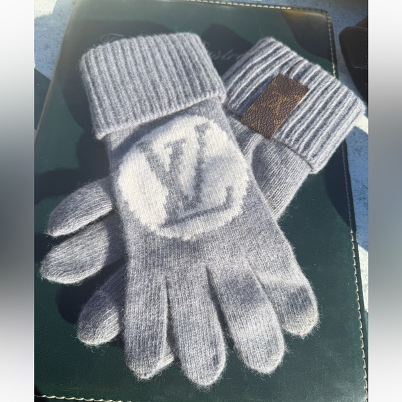 Louis Vuitton Wool LV Medallion Gloves in Light Gray - Picture 3 of 5